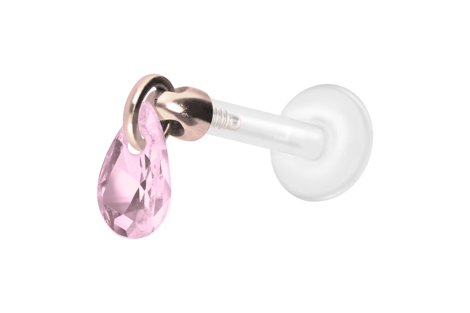 PTFE Labret Piercing mit Innengewinde + Titan-Aufsatz KRISTALLTROPFEN